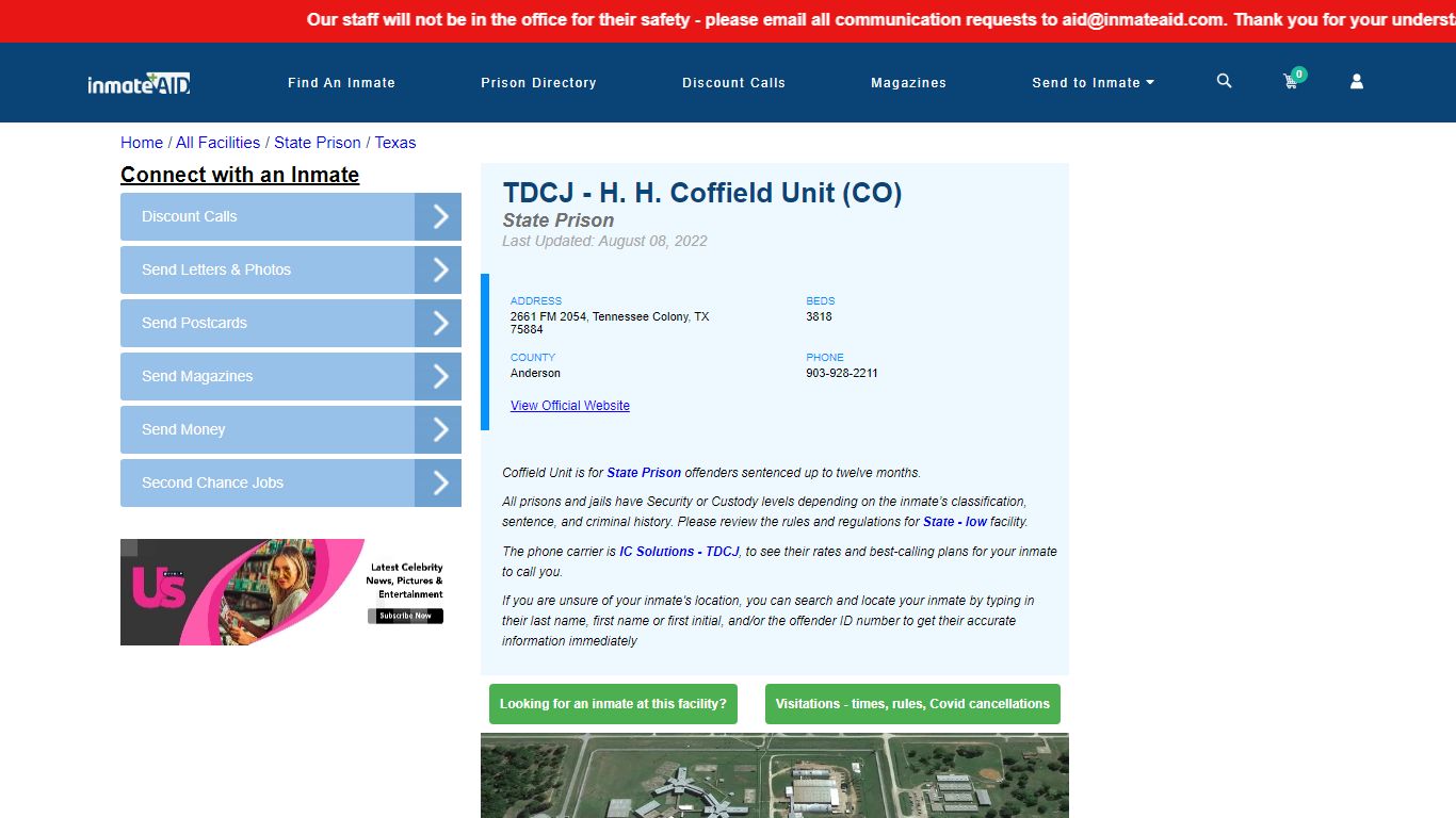 TDCJ - H. H. Coffield Unit (CO) & Inmate Search ...