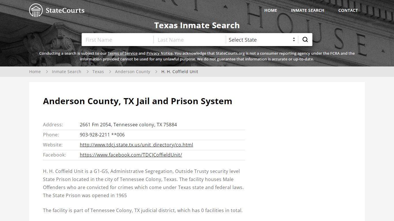 H. H. Coffield Unit Inmate Records Search, Texas - StateCourts