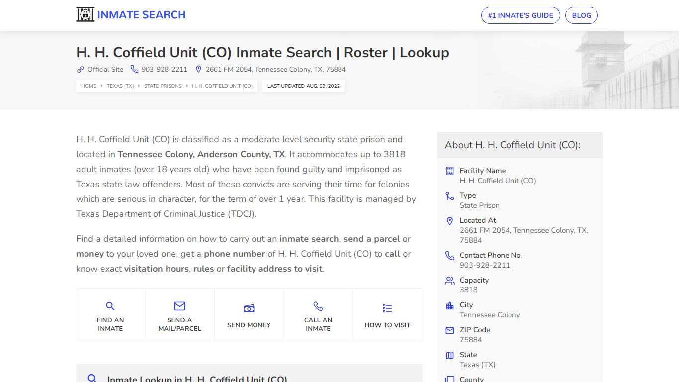 H. H. Coffield Unit (CO) Inmate Search | Roster | Lookup