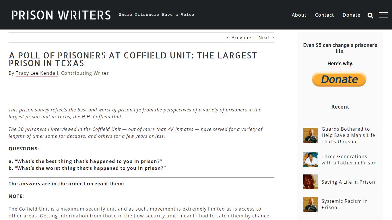 A Poll Of Prisoners at Coffield Unit: The Largest Prison ...